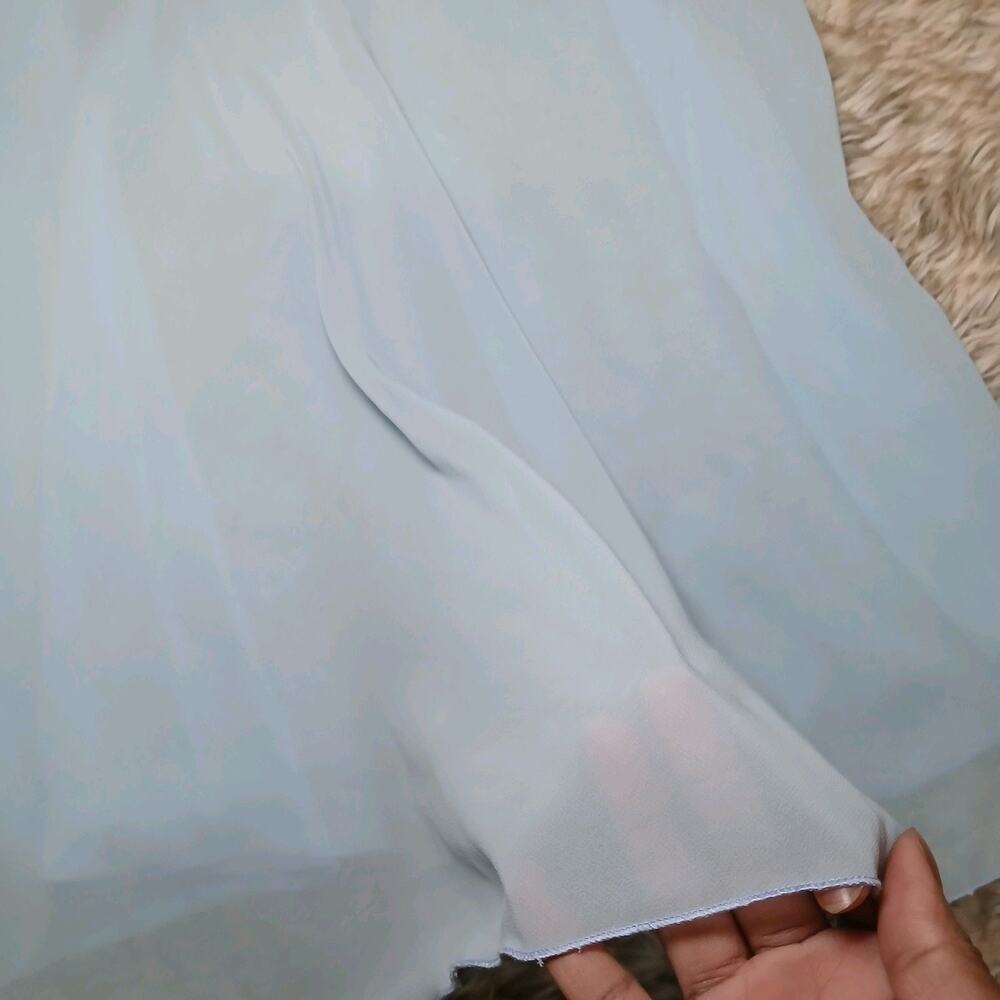 Women's Large Aqua Blue‎ Sheer Satin Embroidered Floral Butterfly Slip Lingerie - Picture 3 of 9
